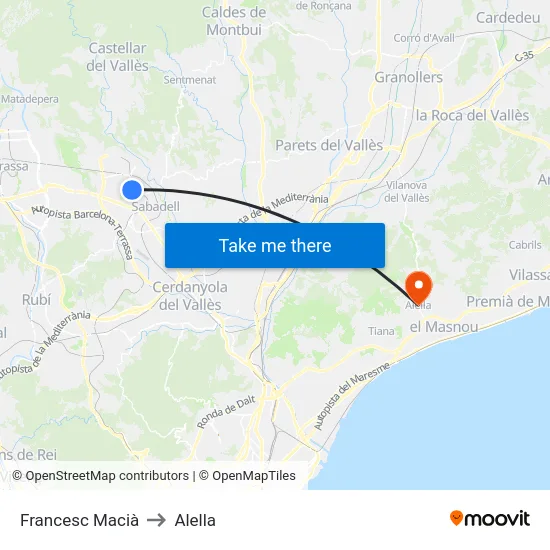 Francesc Macià to Alella map