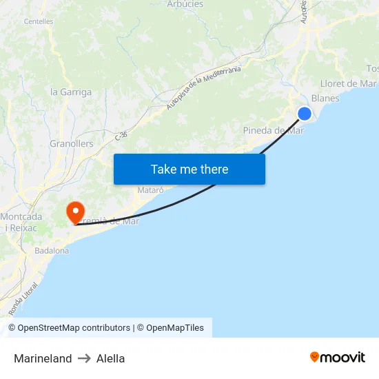 Marineland to Alella map