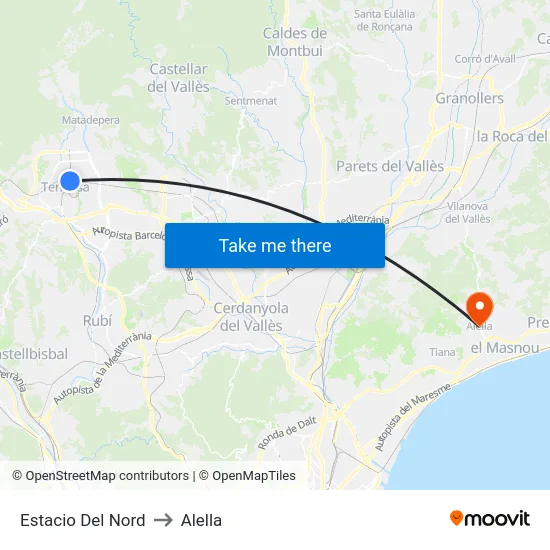Estacio Del Nord to Alella map
