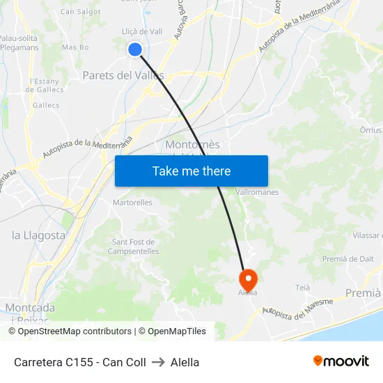 Carretera C155 - Can Coll to Alella map