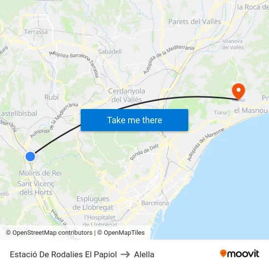 Estació De Rodalies El Papiol to Alella map