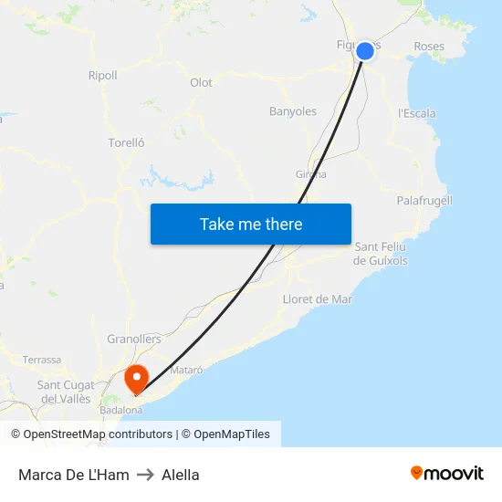 Marca De L'Ham to Alella map