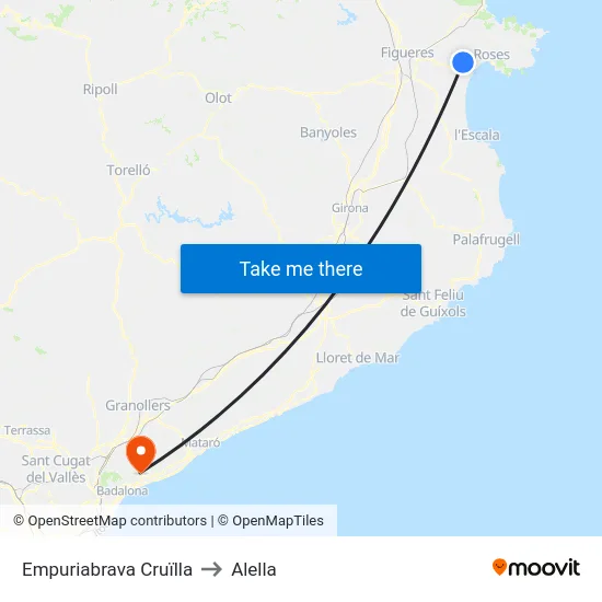 Empuriabrava Cruïlla to Alella map