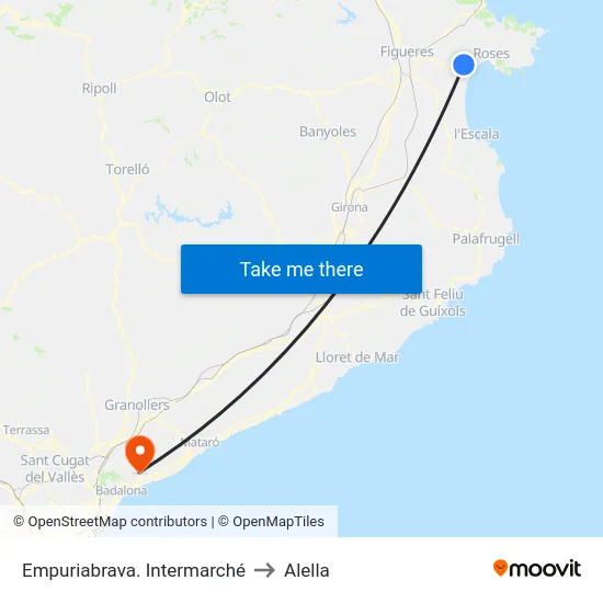 Empuriabrava. Intermarché to Alella map