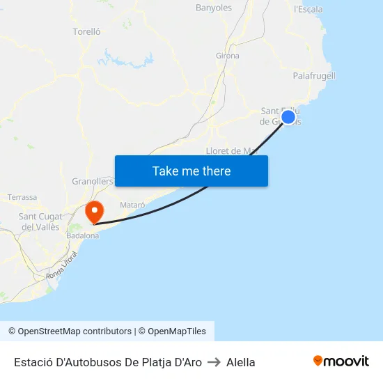 Estació D'Autobusos De Platja D'Aro to Alella map