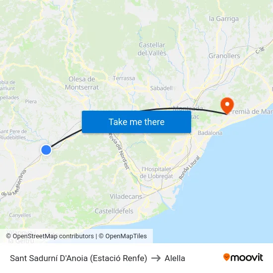 Sant Sadurní D'Anoia (Estació Renfe) to Alella map