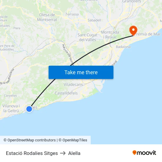 Estació Rodalies Sitges to Alella map