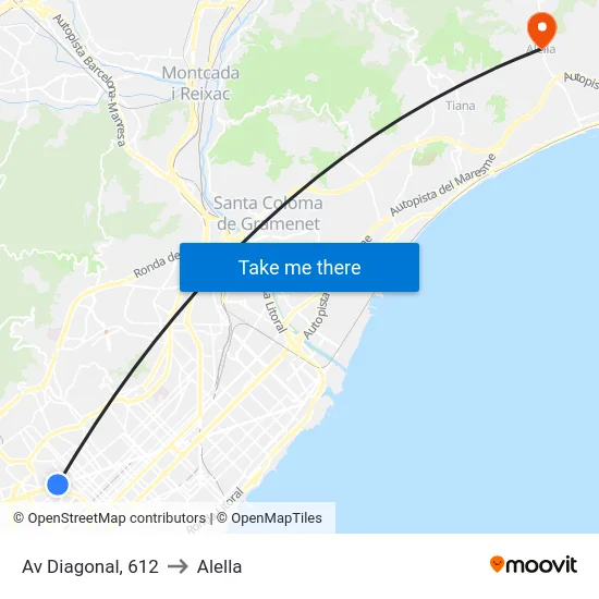 Av Diagonal, 612 to Alella map