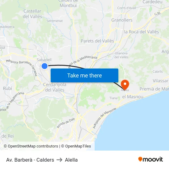 Av. Barberà - Calders to Alella map