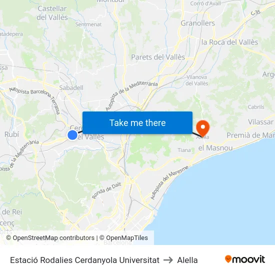 Estació Rodalies Cerdanyola Universitat to Alella map