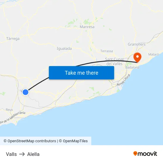 Valls to Alella map