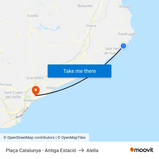 Plaça Catalunya - Antiga Estació to Alella map
