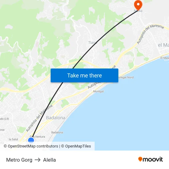 Metro Gorg to Alella map