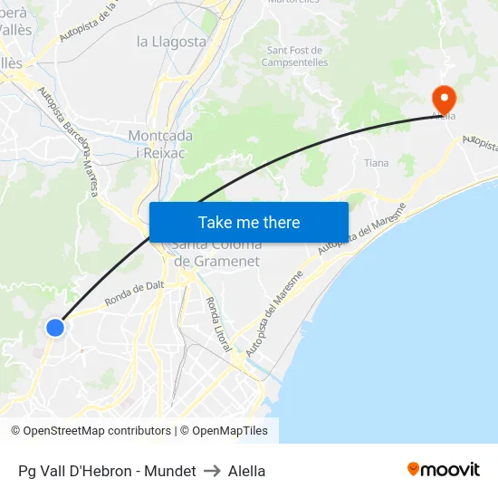 Pg Vall D'Hebron - Mundet to Alella map