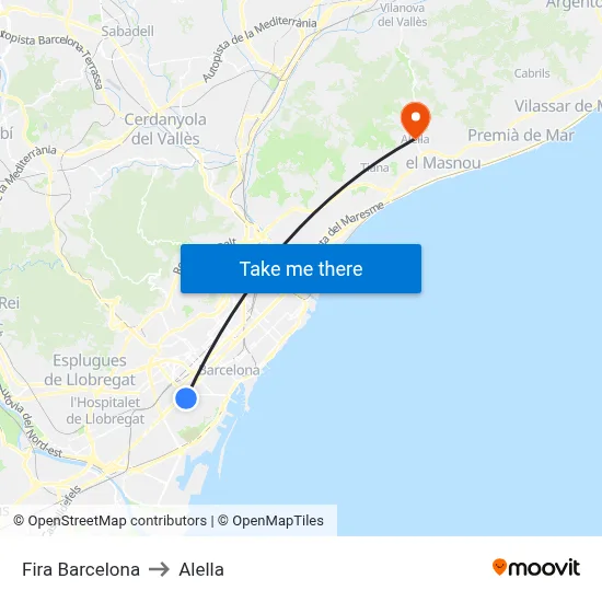 Fira Barcelona to Alella map
