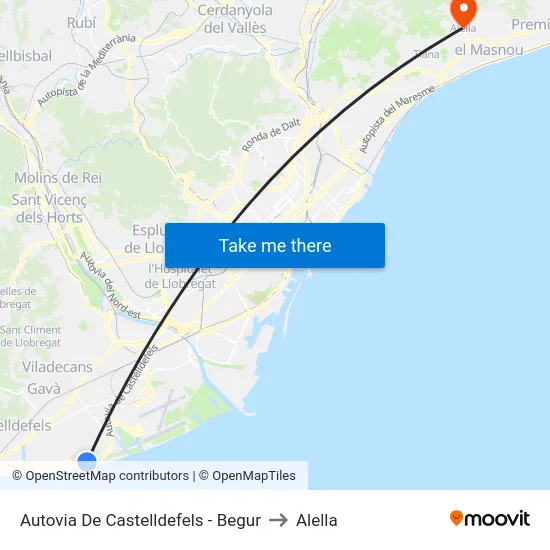 Autovia De Castelldefels - Begur to Alella map