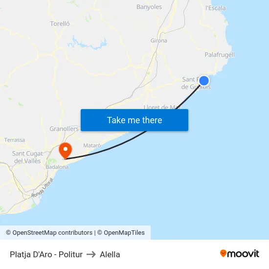 Platja D'Aro - Politur to Alella map