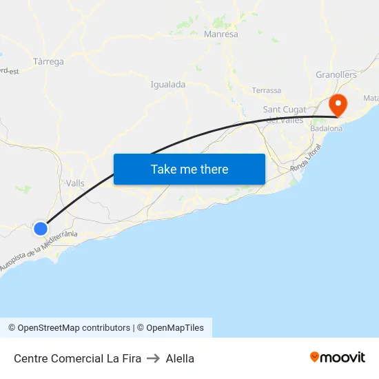 Centre Comercial La Fira to Alella map