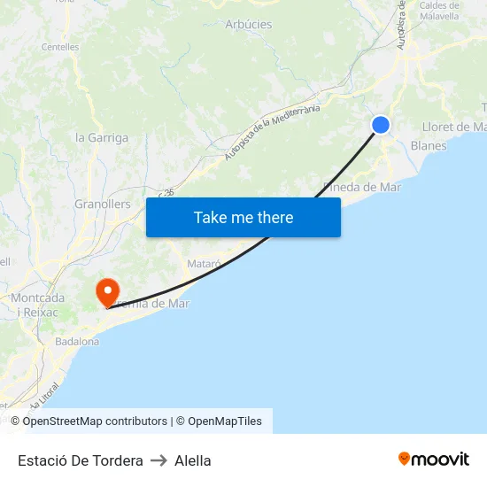 Estació De Tordera to Alella map