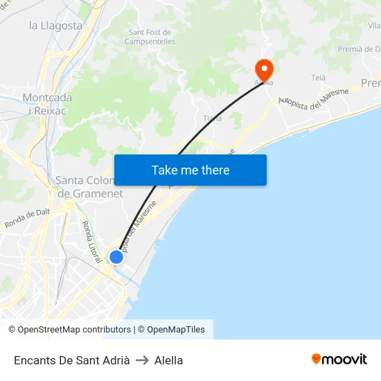 Encants De Sant Adrià to Alella map