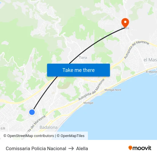 Comissaria Policia Nacional to Alella map