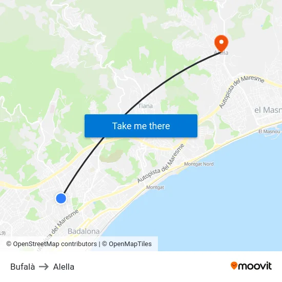 Bufalà to Alella map