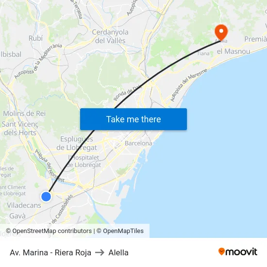 Av. Marina - Riera Roja to Alella map