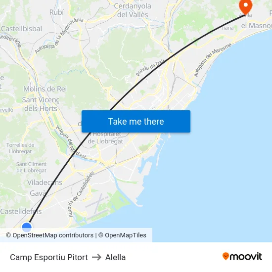 Camp Esportiu Pitort to Alella map