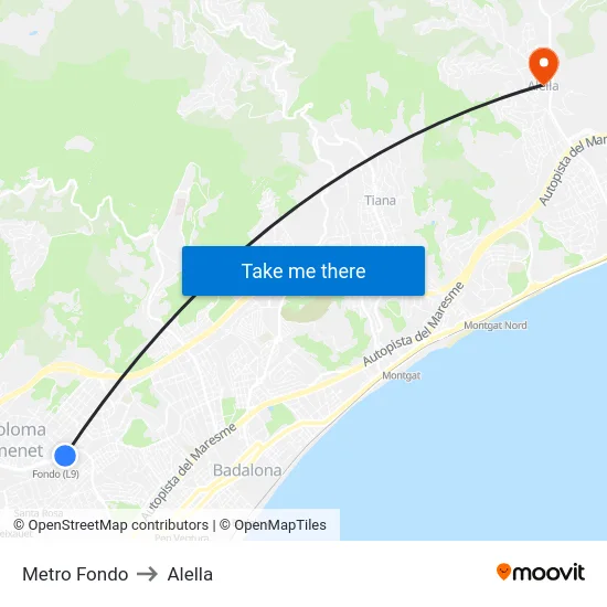 Metro Fondo to Alella map