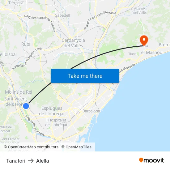 Tanatori to Alella map
