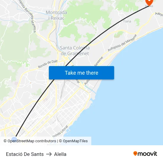 Estació De Sants to Alella map