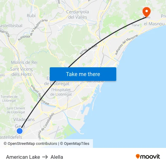 American Lake to Alella map