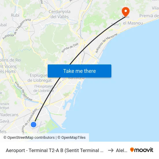 Aeroport - Terminal T2-A B (Sentit Terminal T1) to Alella map
