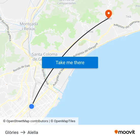 Glòries to Alella map