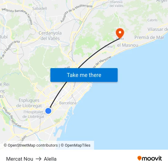 Mercat Nou to Alella map