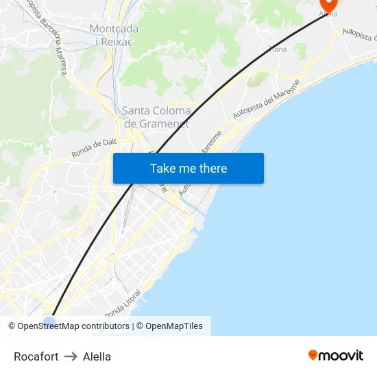 Rocafort to Alella map