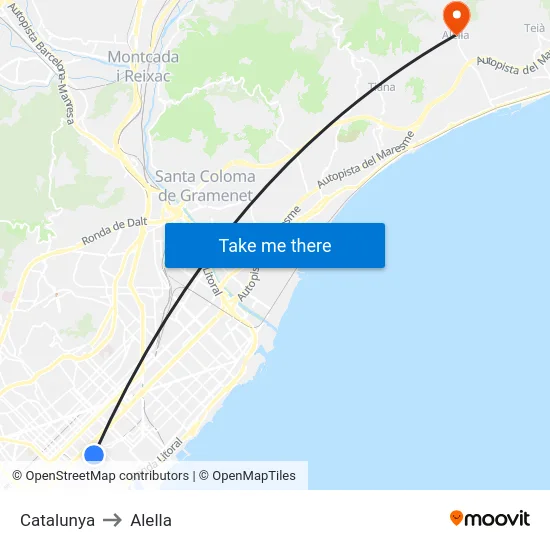 Catalunya to Alella map