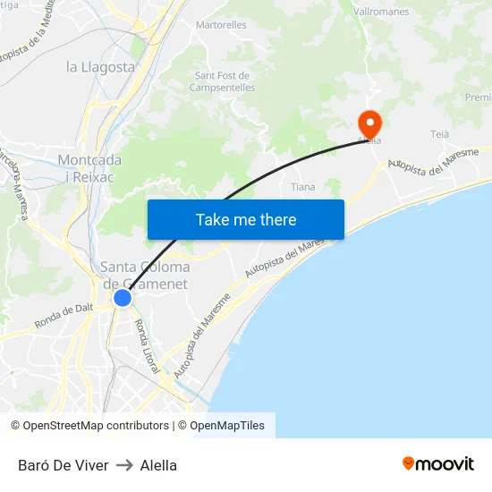 Baró De Viver to Alella map