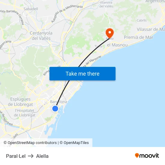 Paral·Lel to Alella map