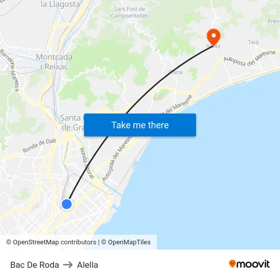 Bac De Roda to Alella map