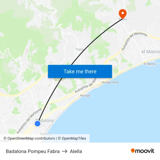 Badalona Pompeu Fabra to Alella map