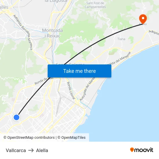 Vallcarca to Alella map
