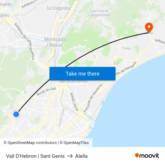 Vall D'Hebron | Sant Genís to Alella map