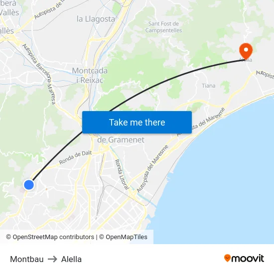 Montbau to Alella map
