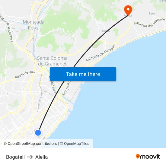 Bogatell to Alella map