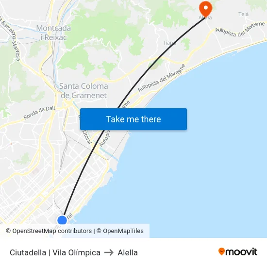 Ciutadella | Vila Olímpica to Alella map