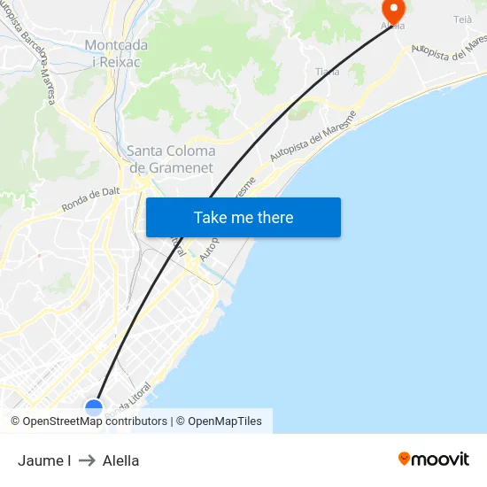 Jaume I to Alella map