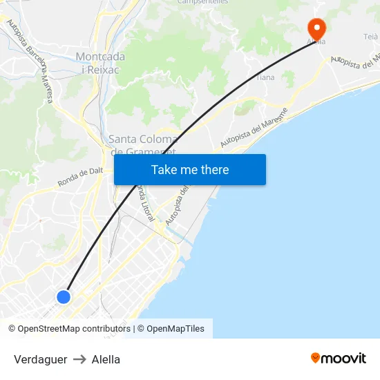 Verdaguer to Alella map