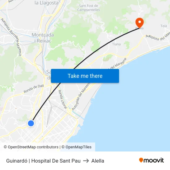 Guinardó | Hospital De Sant Pau to Alella map