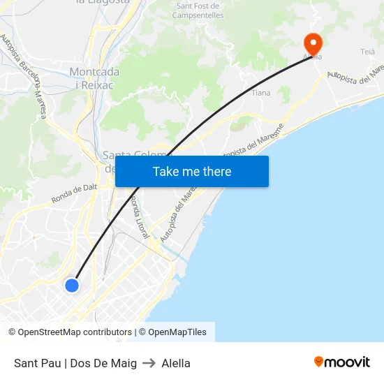 Sant Pau | Dos De Maig to Alella map